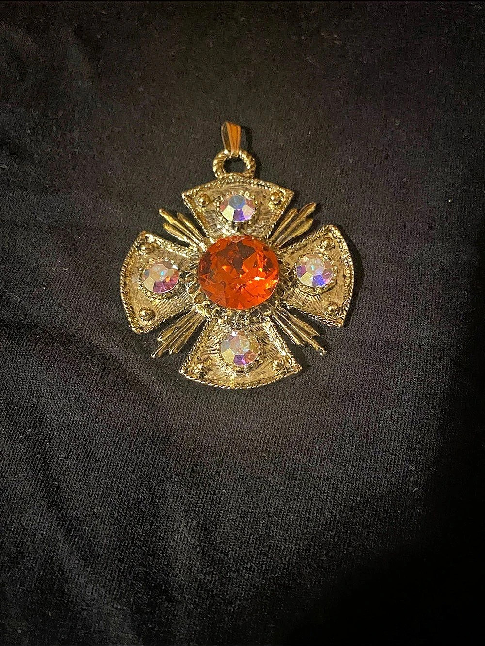 Gold-Tone Orange Gemstone Pendant